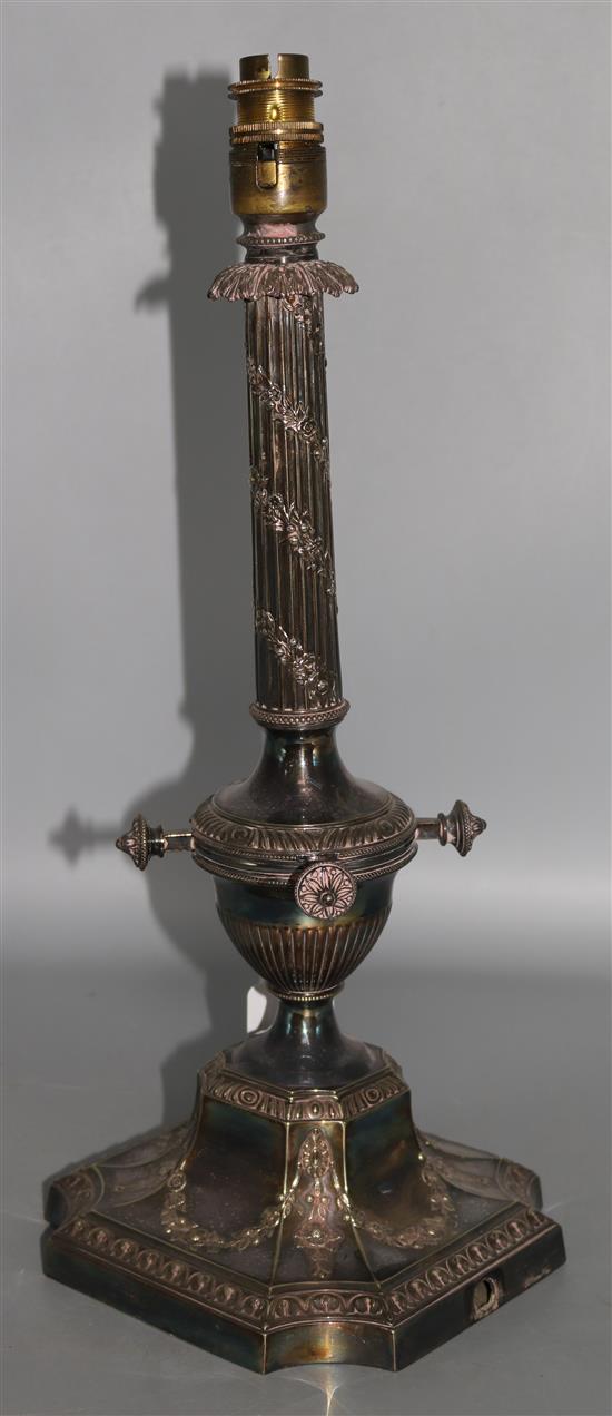 A silver plated table lamp, 17.25in.